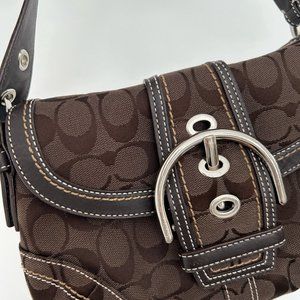 Chocolate Brown Coach Logo Purse with Silver Buckle Detail